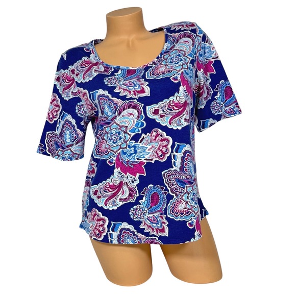 Chico's Tops - Chico's Blue Purple Paisley Floral Scoop Neck Cotton Modal Top Size 1 Medium